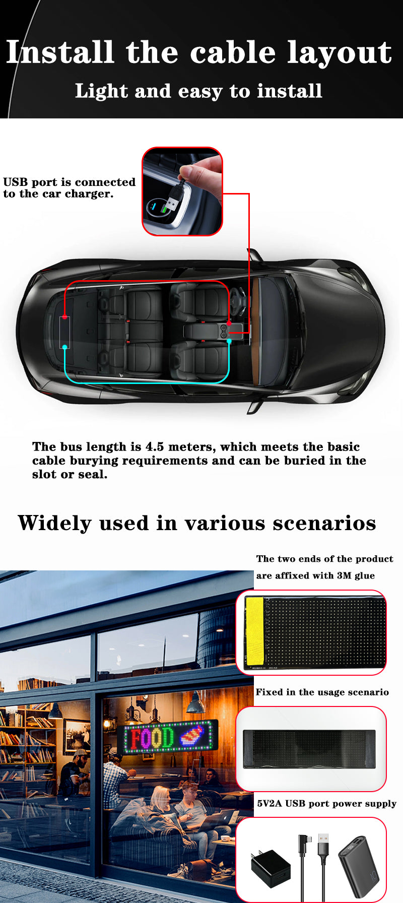 App Controlled LED Soft Screen 35" - Flexible Matrix Panel, Programmable Scrolling Text Display for Car Window, Storefront & Events