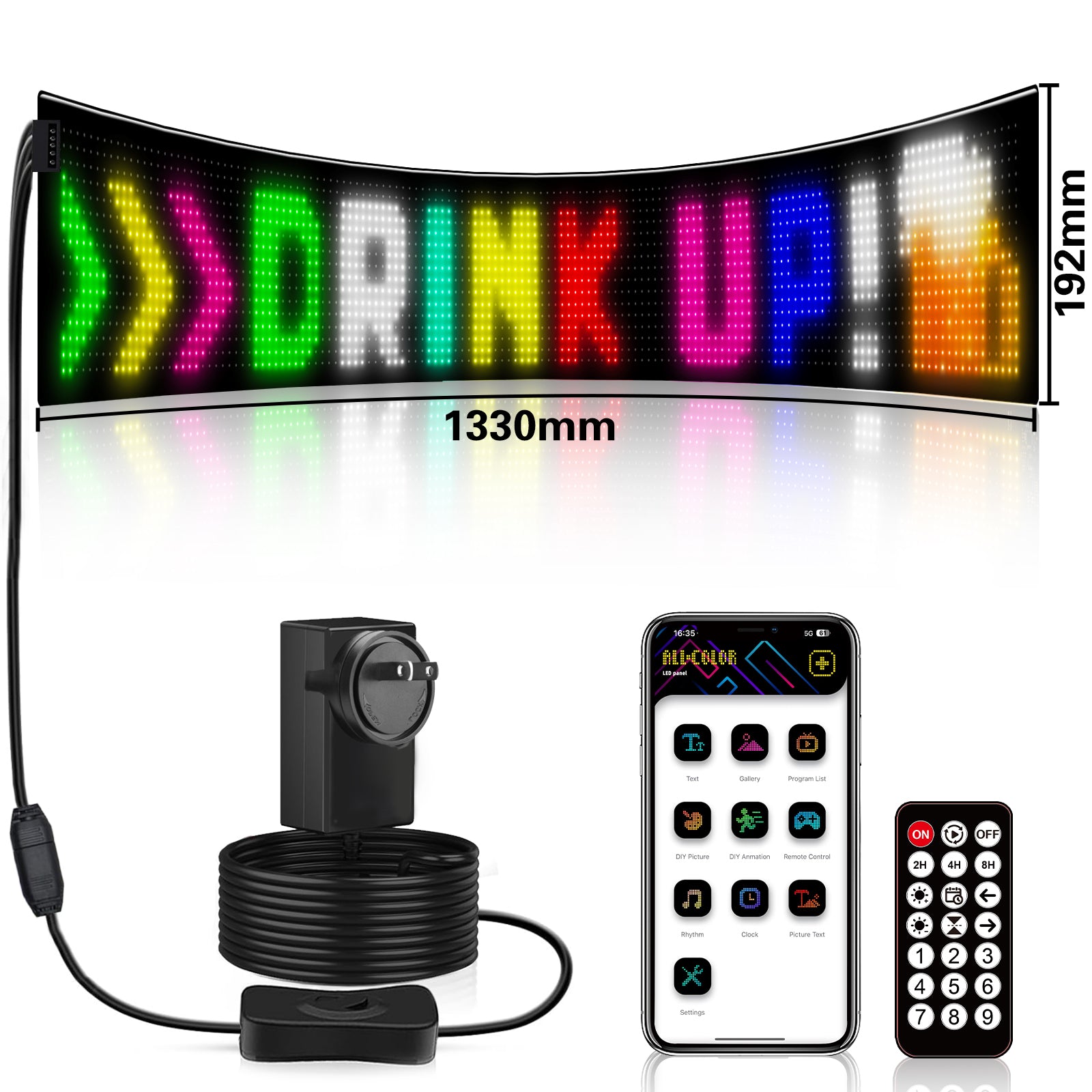 App Controlled LED Soft Screen 52" - Flexible RGB Matrix Panel, Programmable Scrolling Text Display for Window